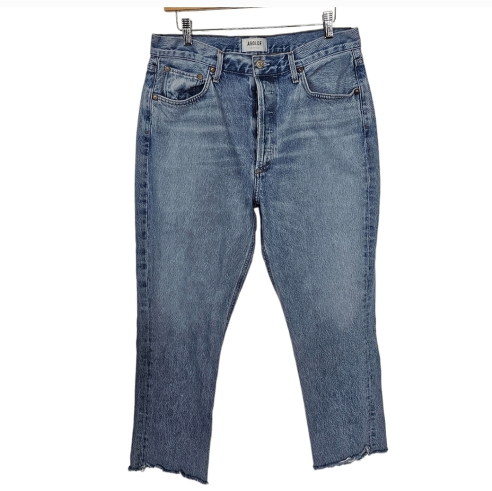 Agolde Riley High Rise Jean Light Wash Button Fly Size 30
